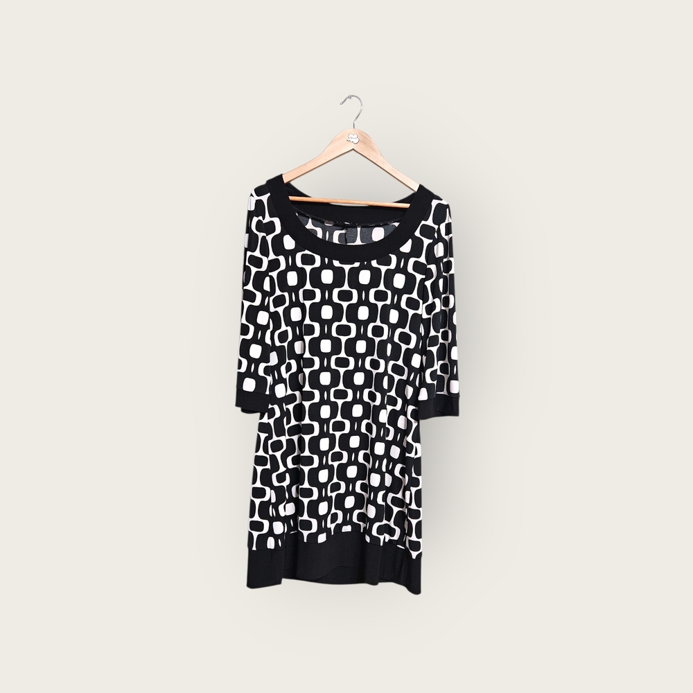 Tiana B Black and White Geometric Dress
